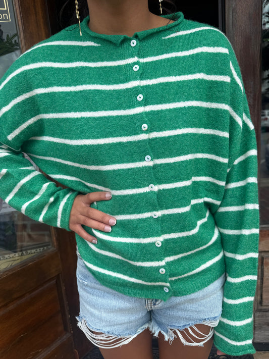 Green Striped Piper Cardigan