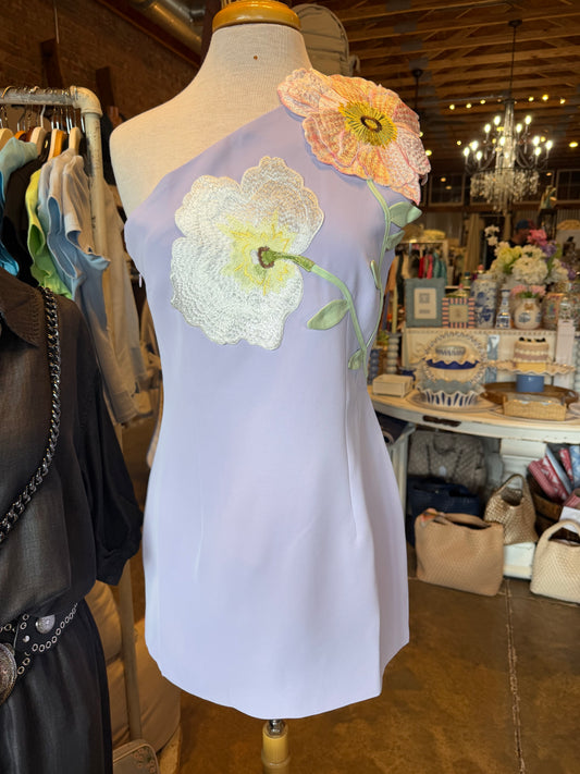 Off the Shoulder 3D Flower Mini Dress
