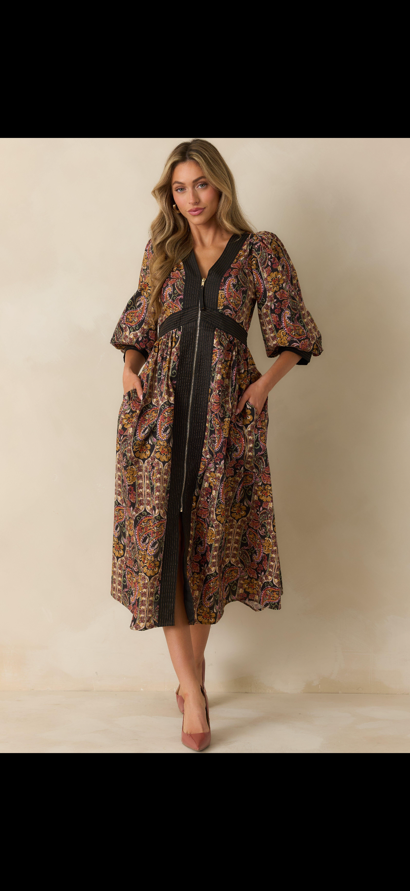 Multi Paisley Print Midi Dress