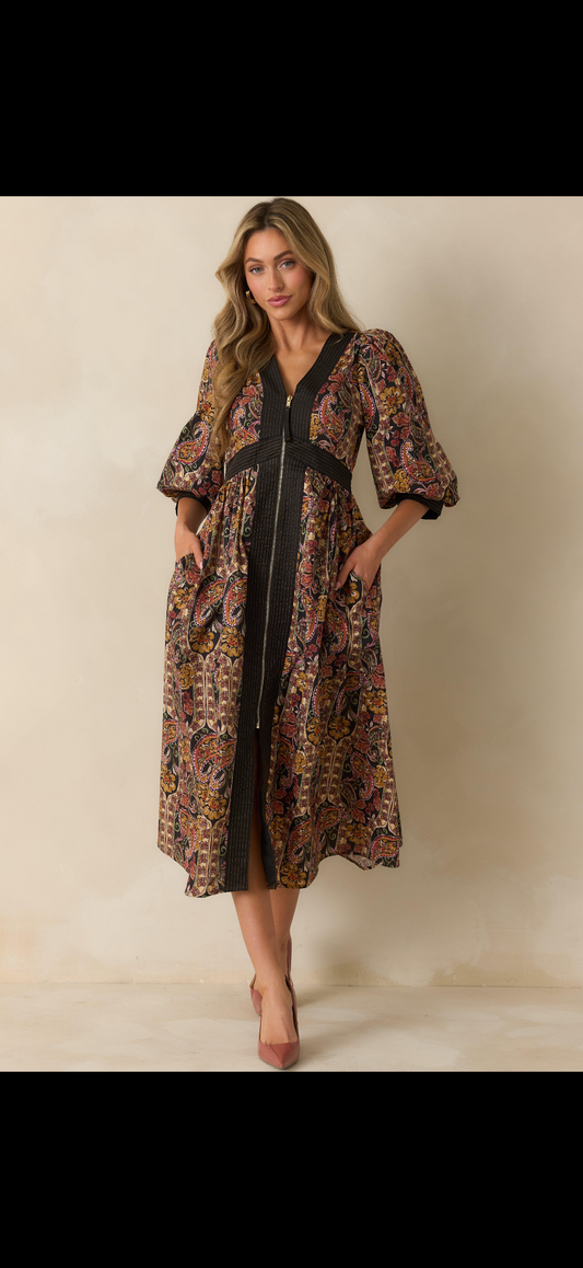 Multi Paisley Print Midi Dress