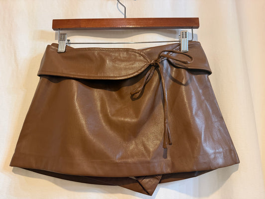 Brown Faux Leather Skort