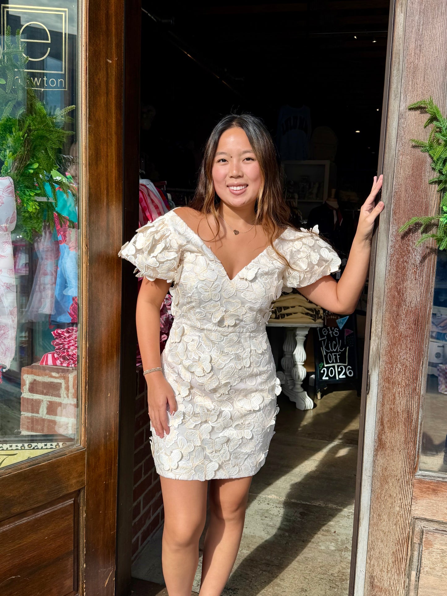 Scarlett Butterfly Mini Dress in White