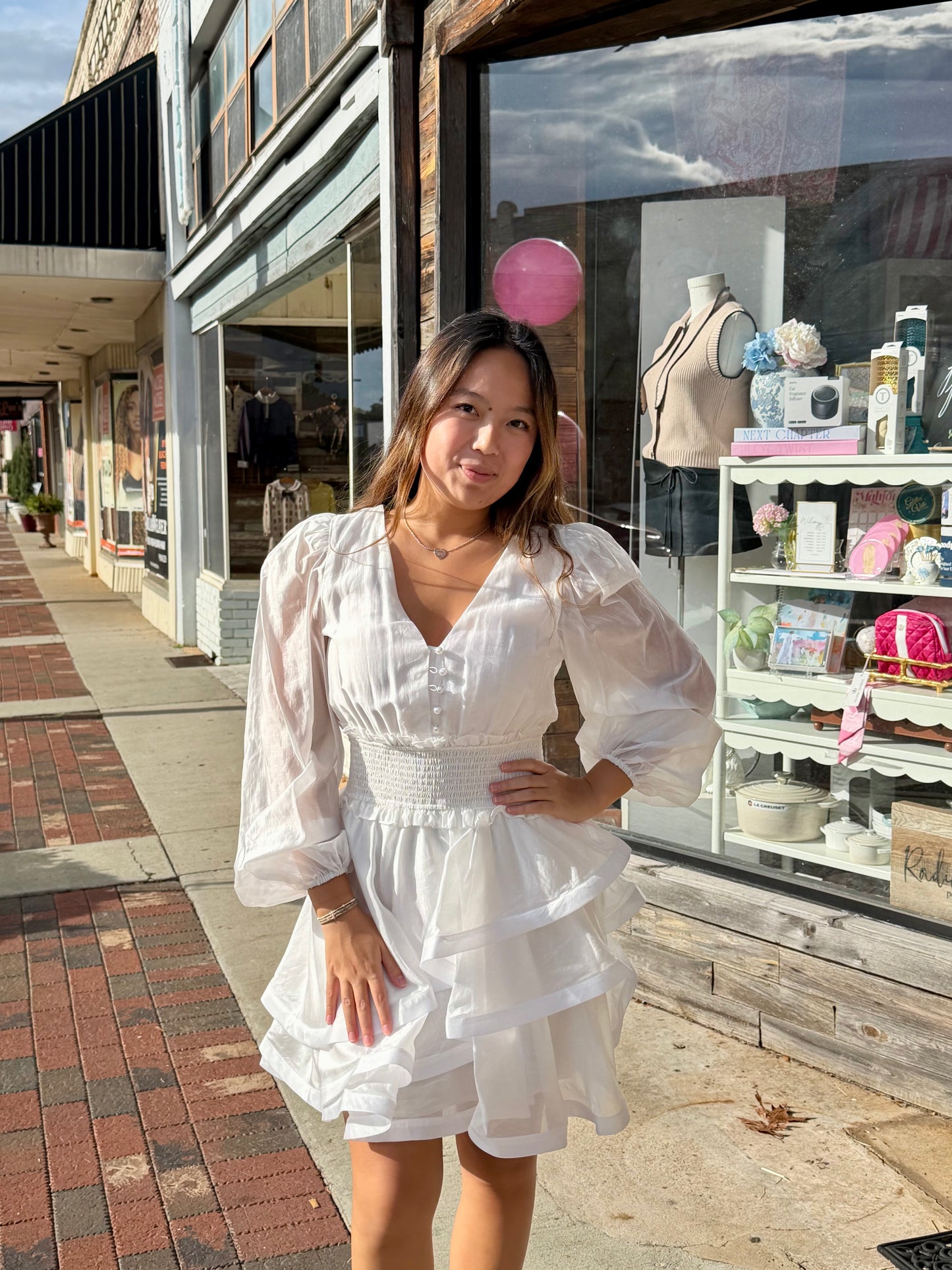 Kalani Long Sleeve Mini Dress White