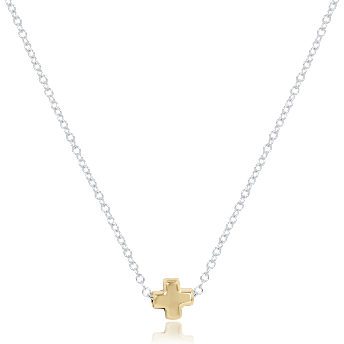 16" Necklace Mixed Metal - Signature Cross Small Gold