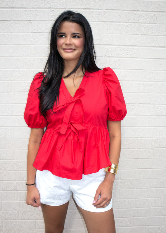 Carmen Red Bow Top