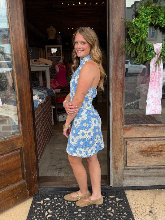 Halter Neck Lace Mini Dress