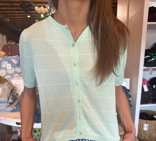 Mint & White Striped Cardigan