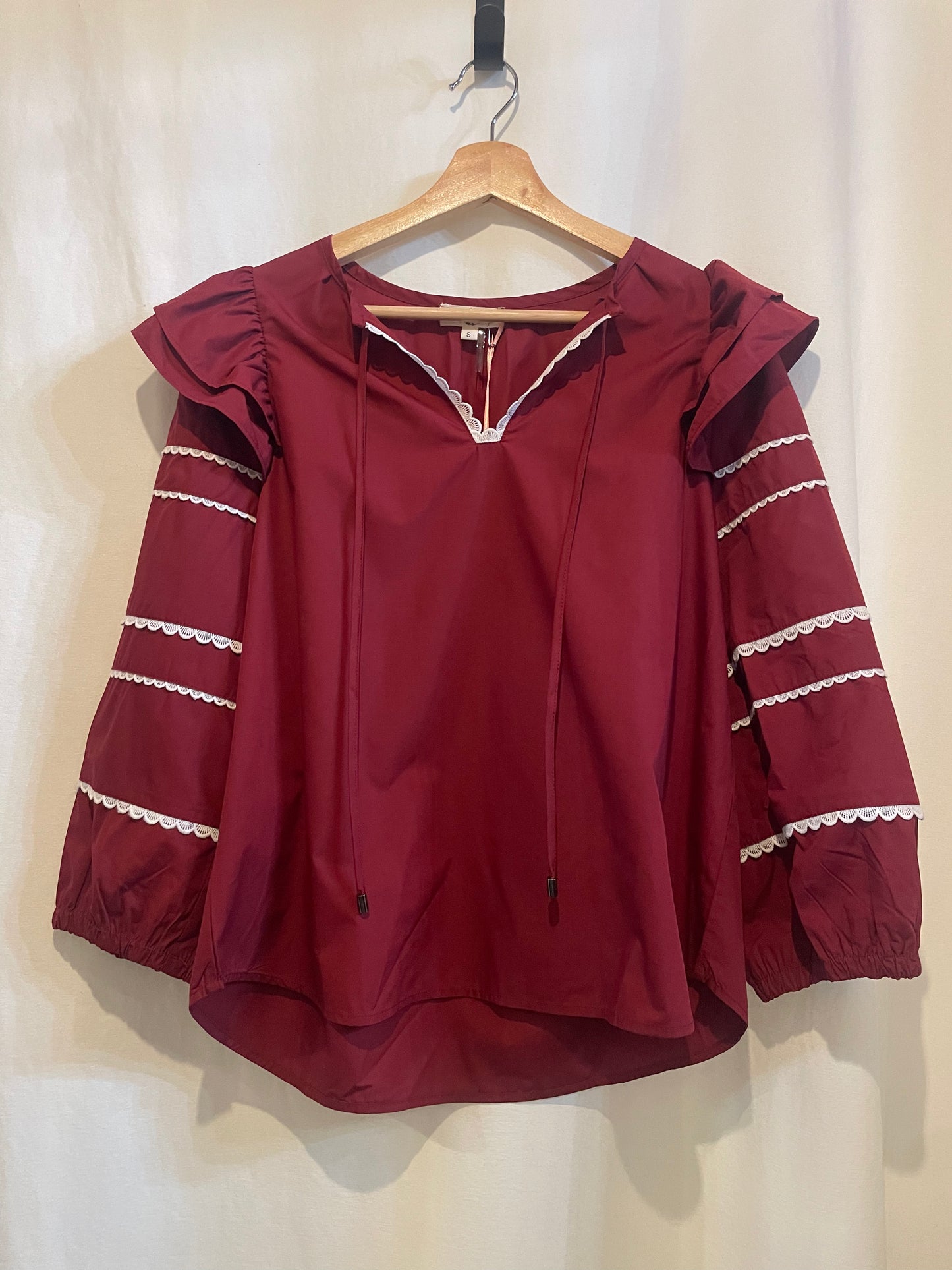 Crimson Puff Sleeve Blouse