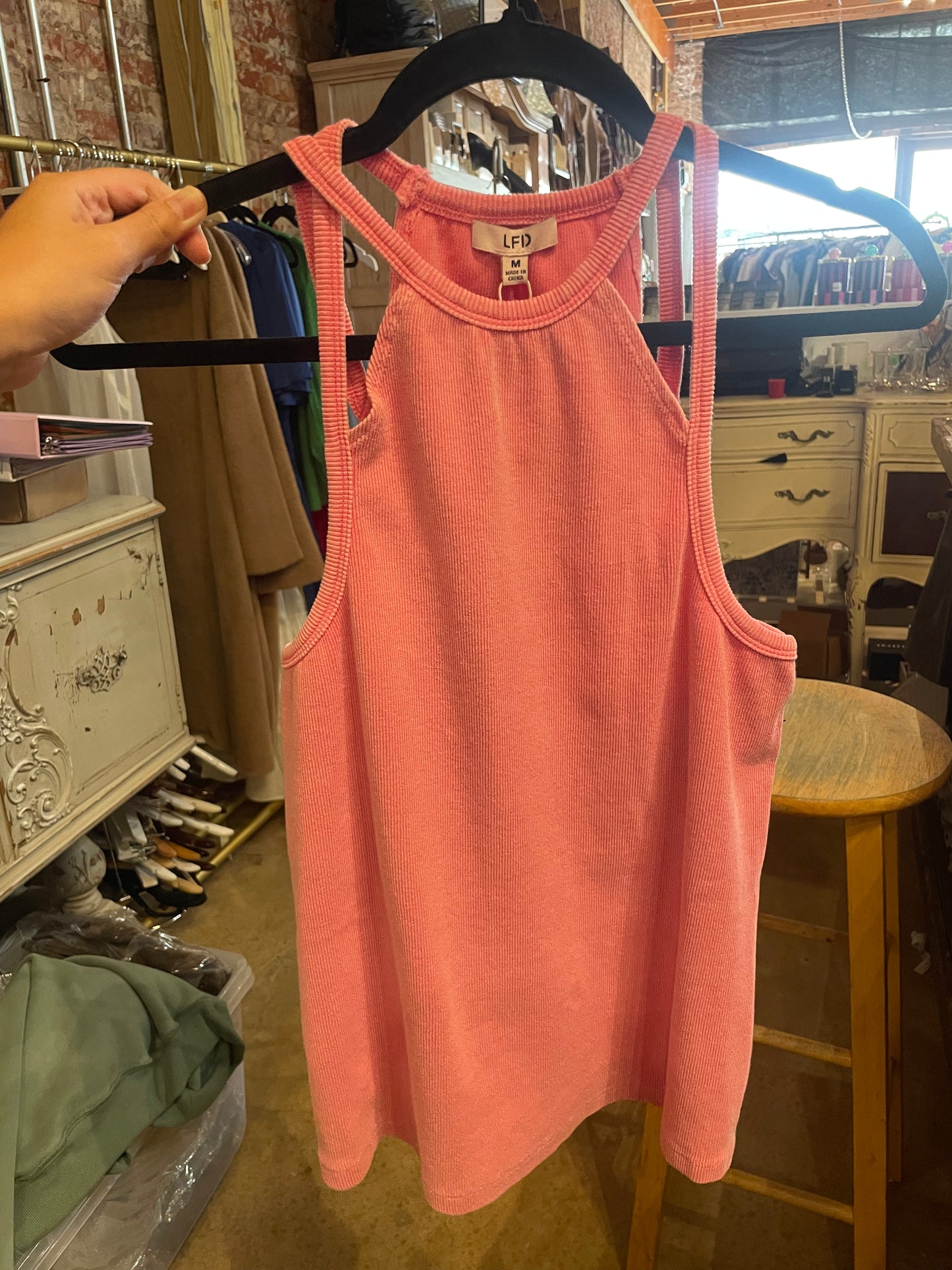 Pink Ribbed Halter Tank Top