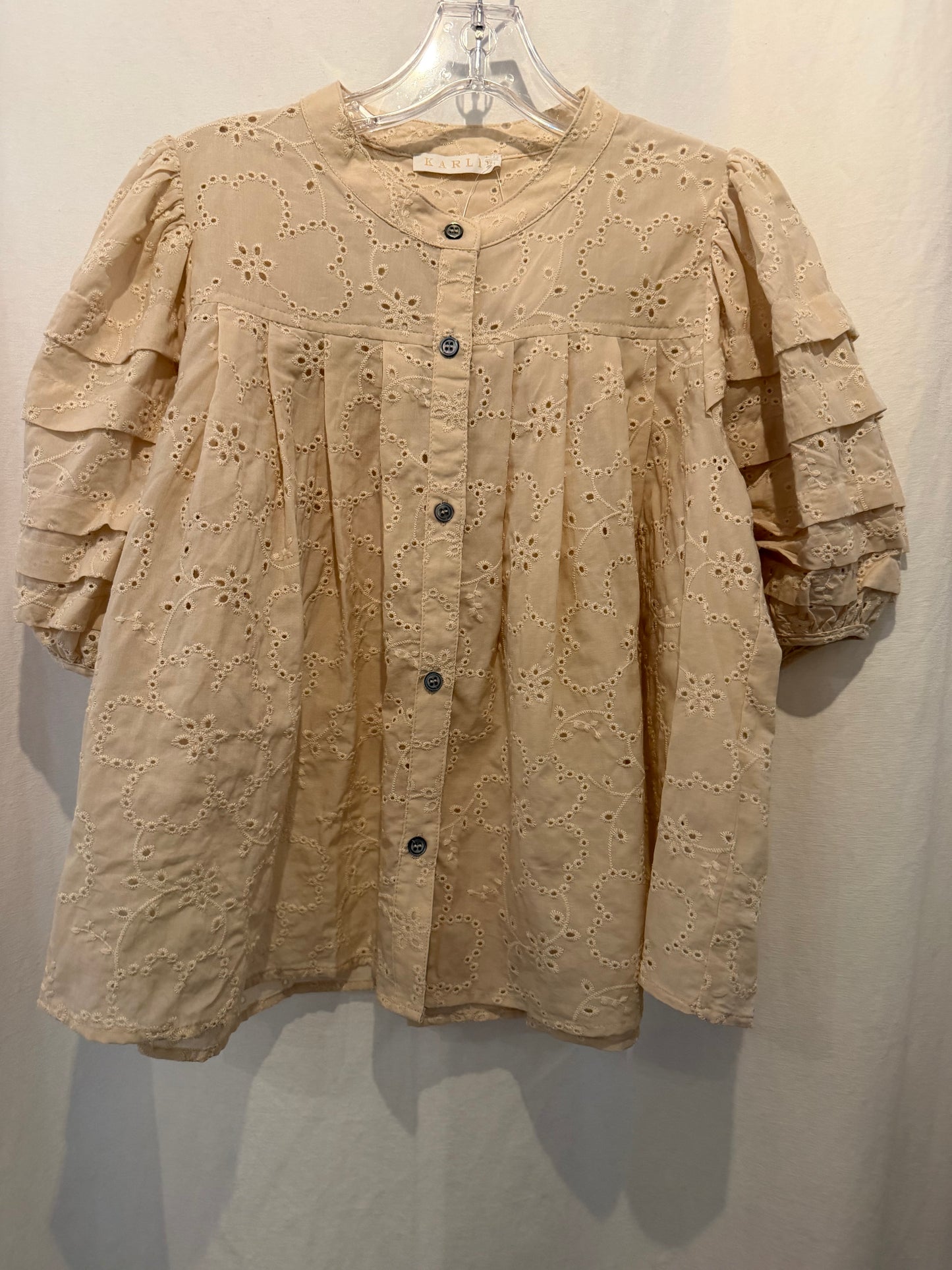 Ruffle Eyelet Cream Top