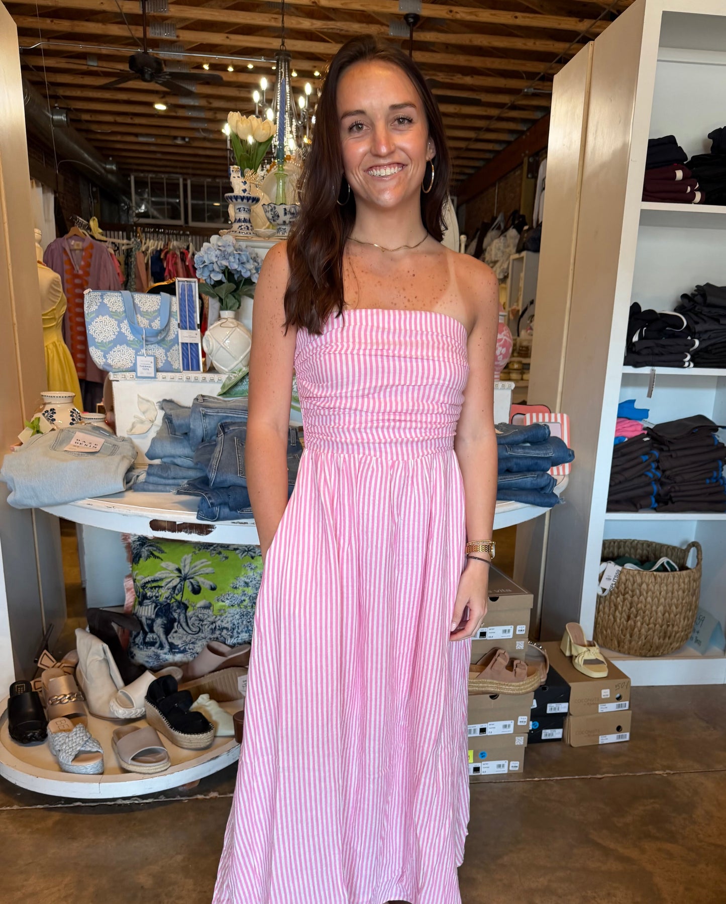 Pink & White Stripe Maxi Dress