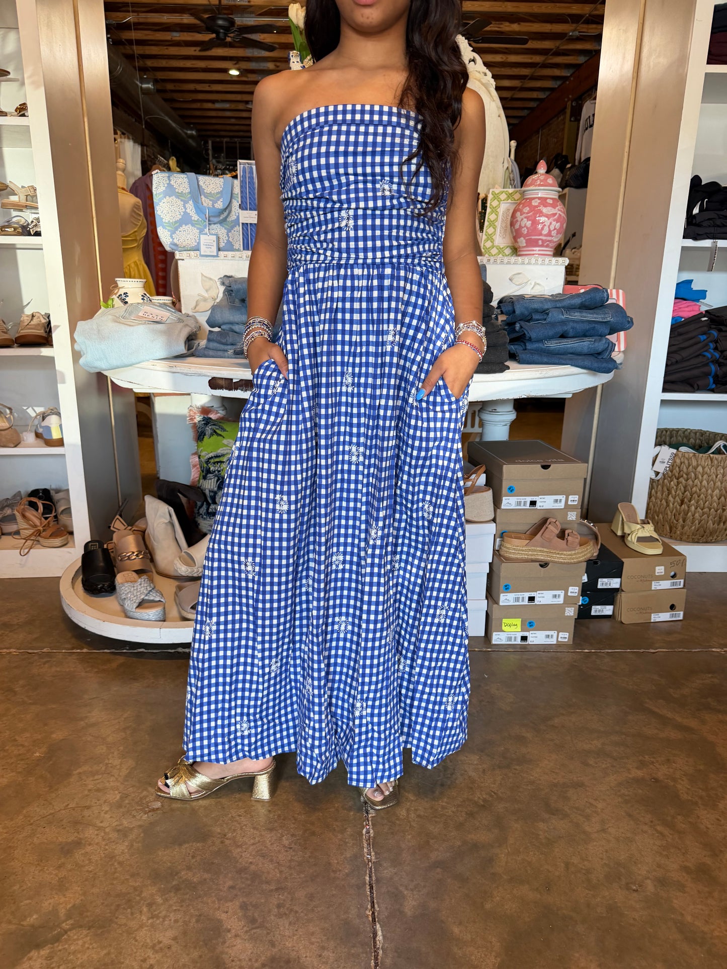 Azure Lace Tube Maxi Dress
