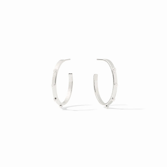 Crescent Stone Hoop - Silver