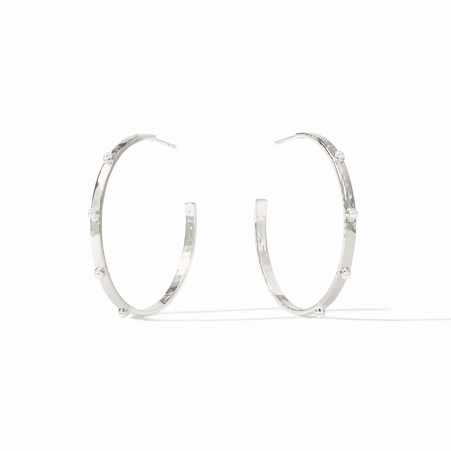 Crescent Stone Hoop - Silver Large