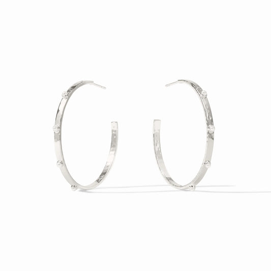 Crescent Stone Hoop - Silver Large