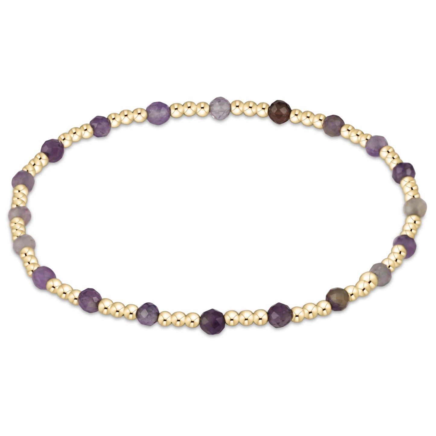 gemstone gold sincerity pattern 3mm bead bracelet - amethyst