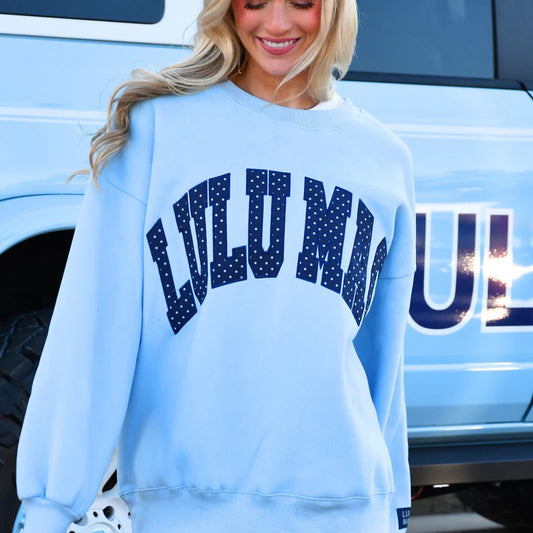 Lulu Mac LIGHT BLUE/NAVY POLKA DOT SWEATSHIRT
