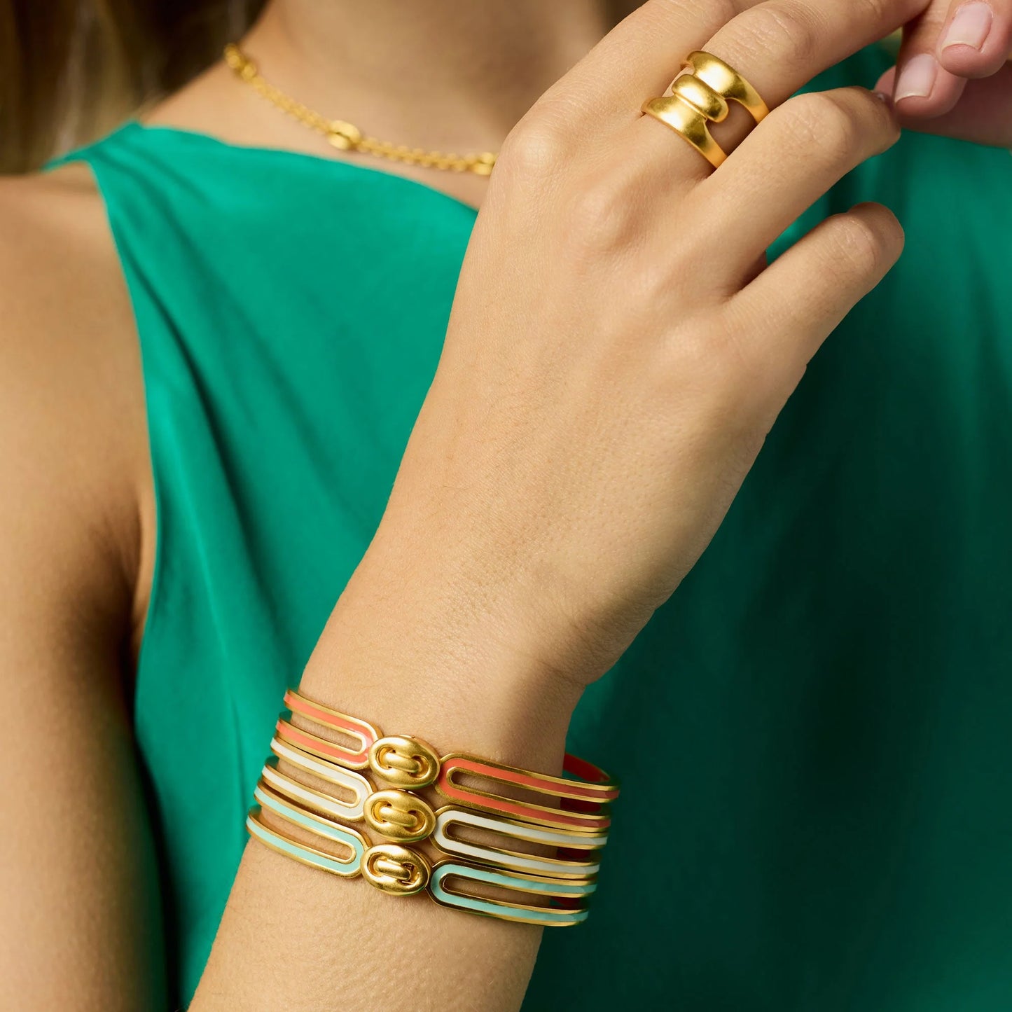 Laguna Enamel Hinge Bangle - Gold & Enamel - Julie Vos