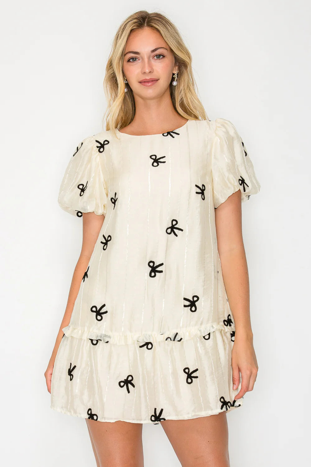Black & Cream Bow Mini Dress