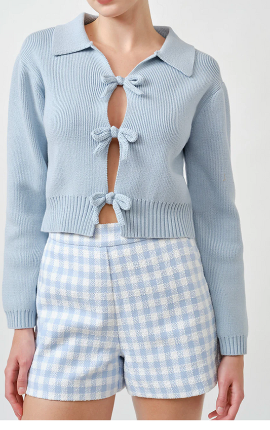 Collared Sweater With Bow Ties