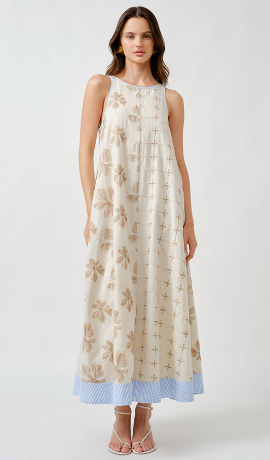 Linen Embroidered Patchwork Dress