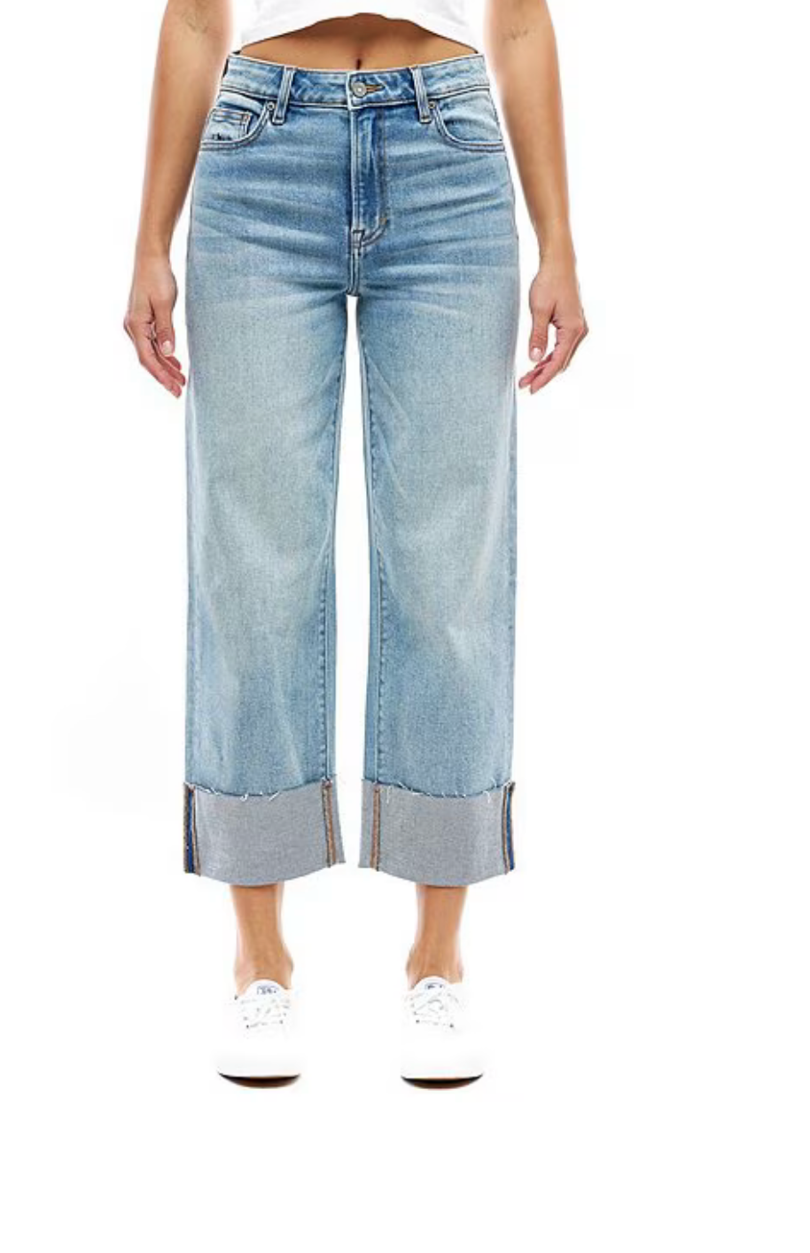 Ella High Rise Cuffed Wide Leg Vintage Washed Jeans