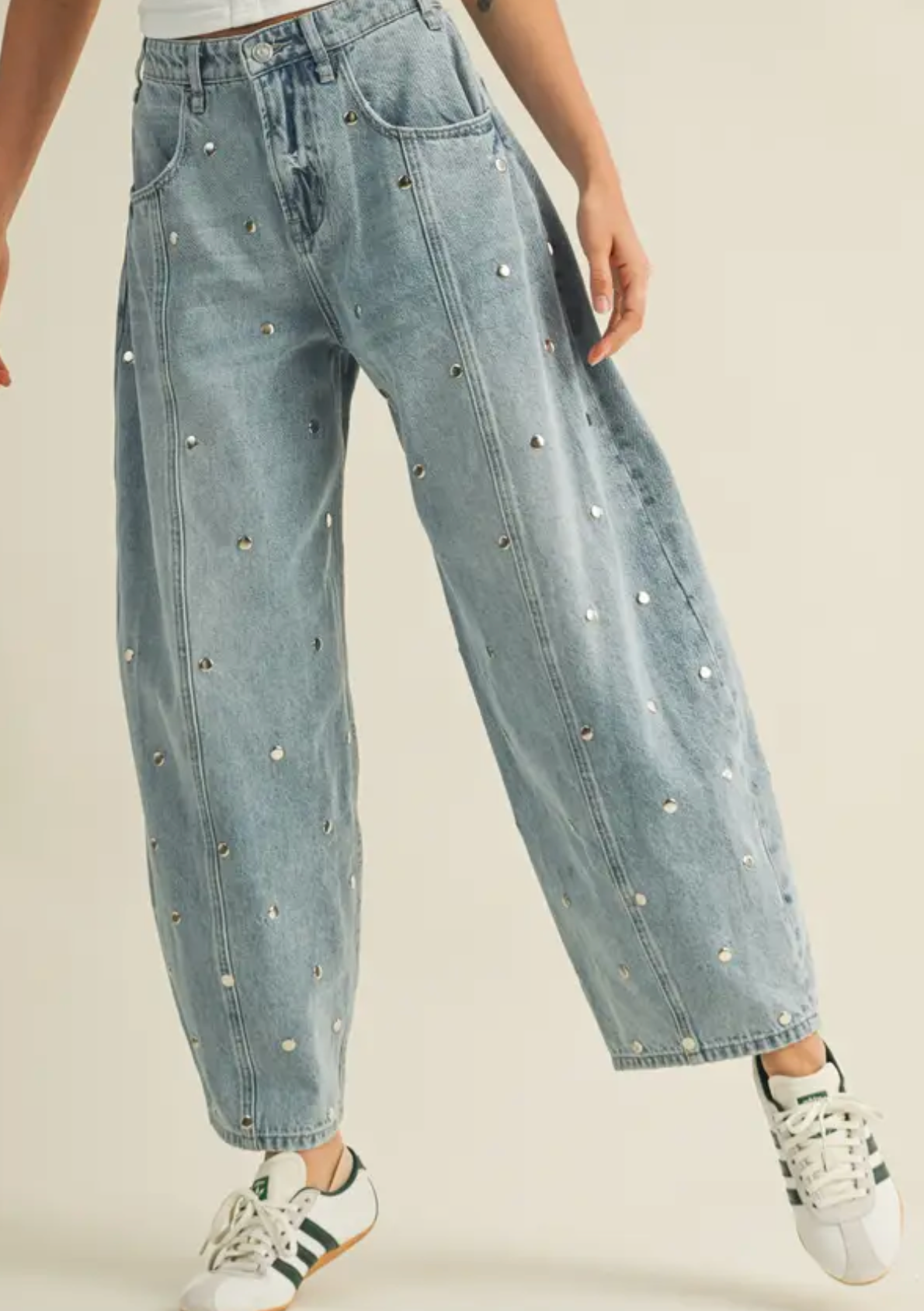 Shine On Studded Barrel Jeans