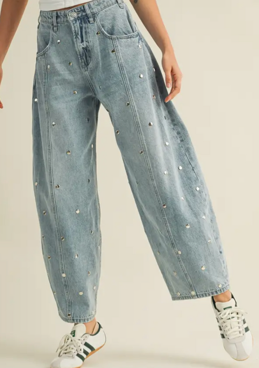 Shine On Studded Barrel Jeans