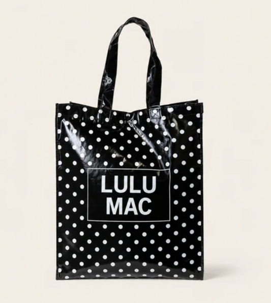 REUSABLE TOTE-BLACK WHITE DOTS