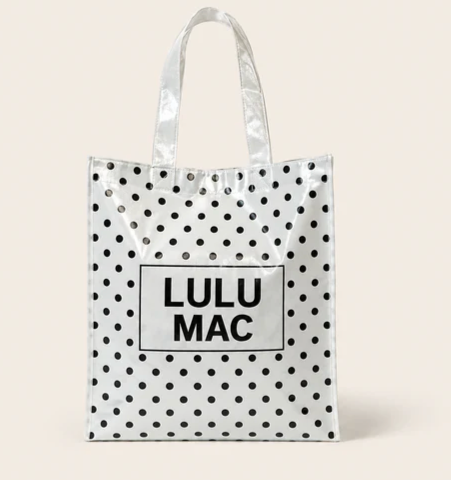 REUSABLE TOTE-WHITE BLACK DOTS