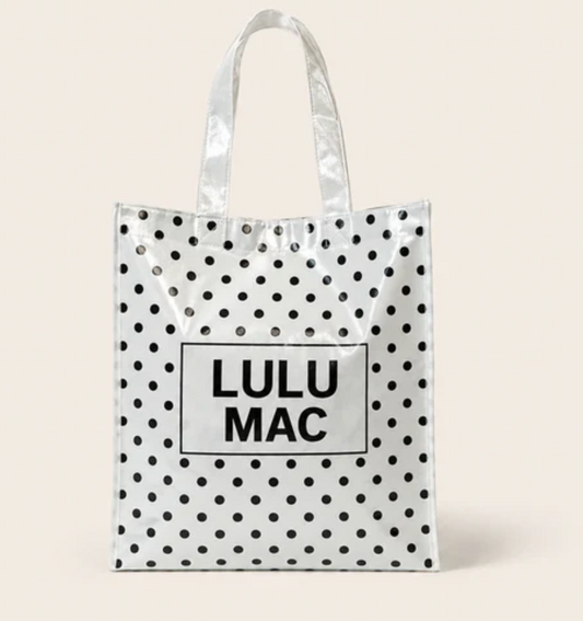 REUSABLE TOTE-WHITE BLACK DOTS