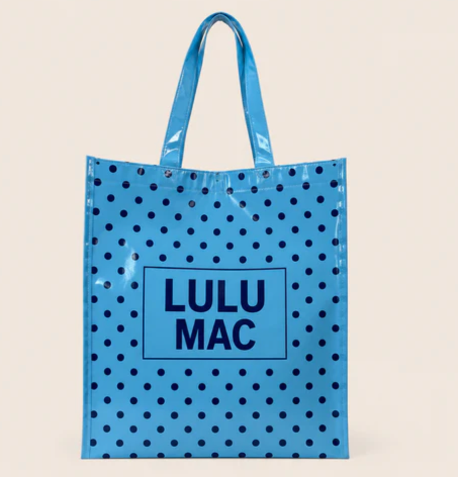 REUSABLE TOTE-LT BLUE DARK BLUE DOTS