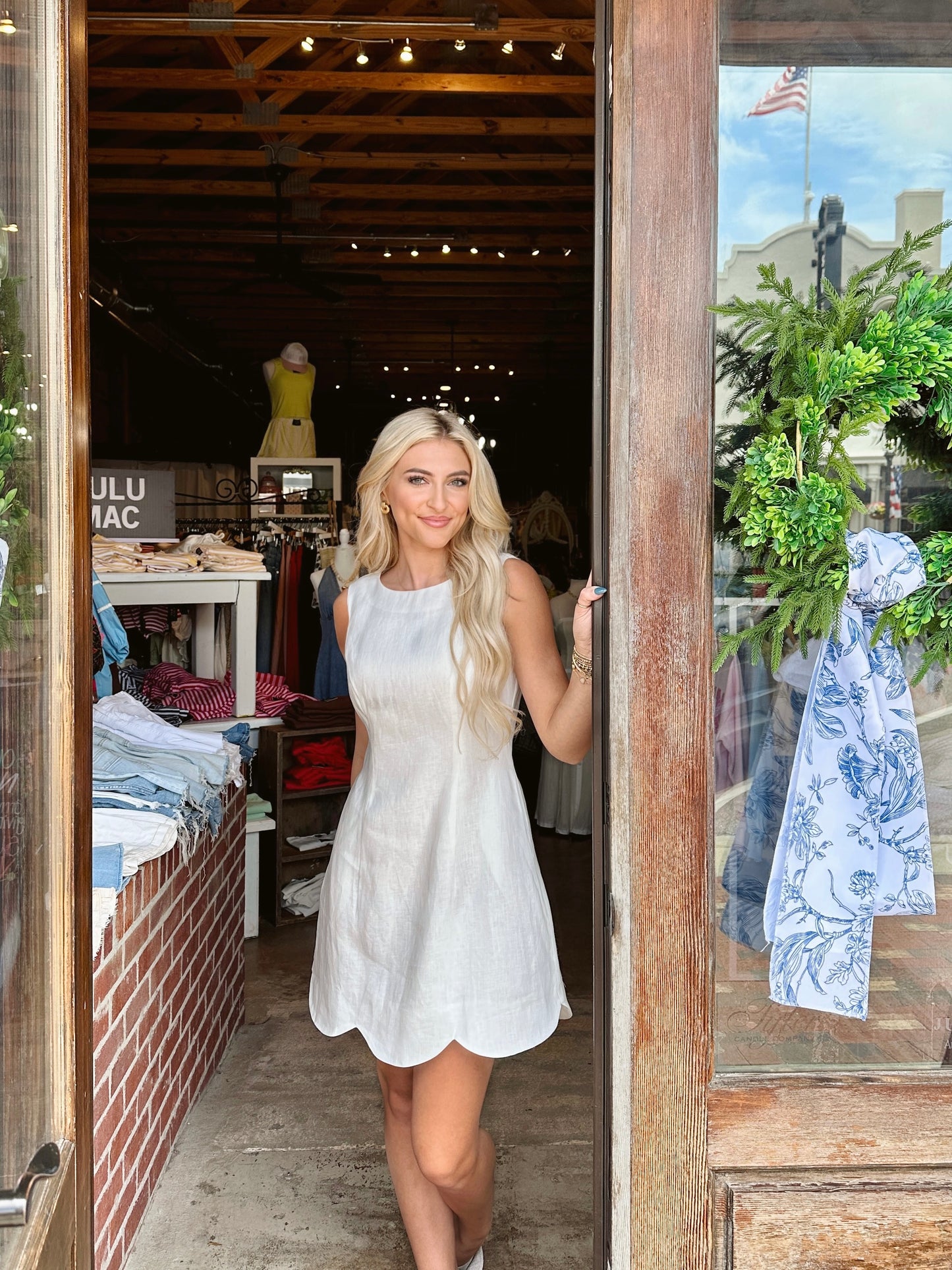 White Linen Scalloped Dress