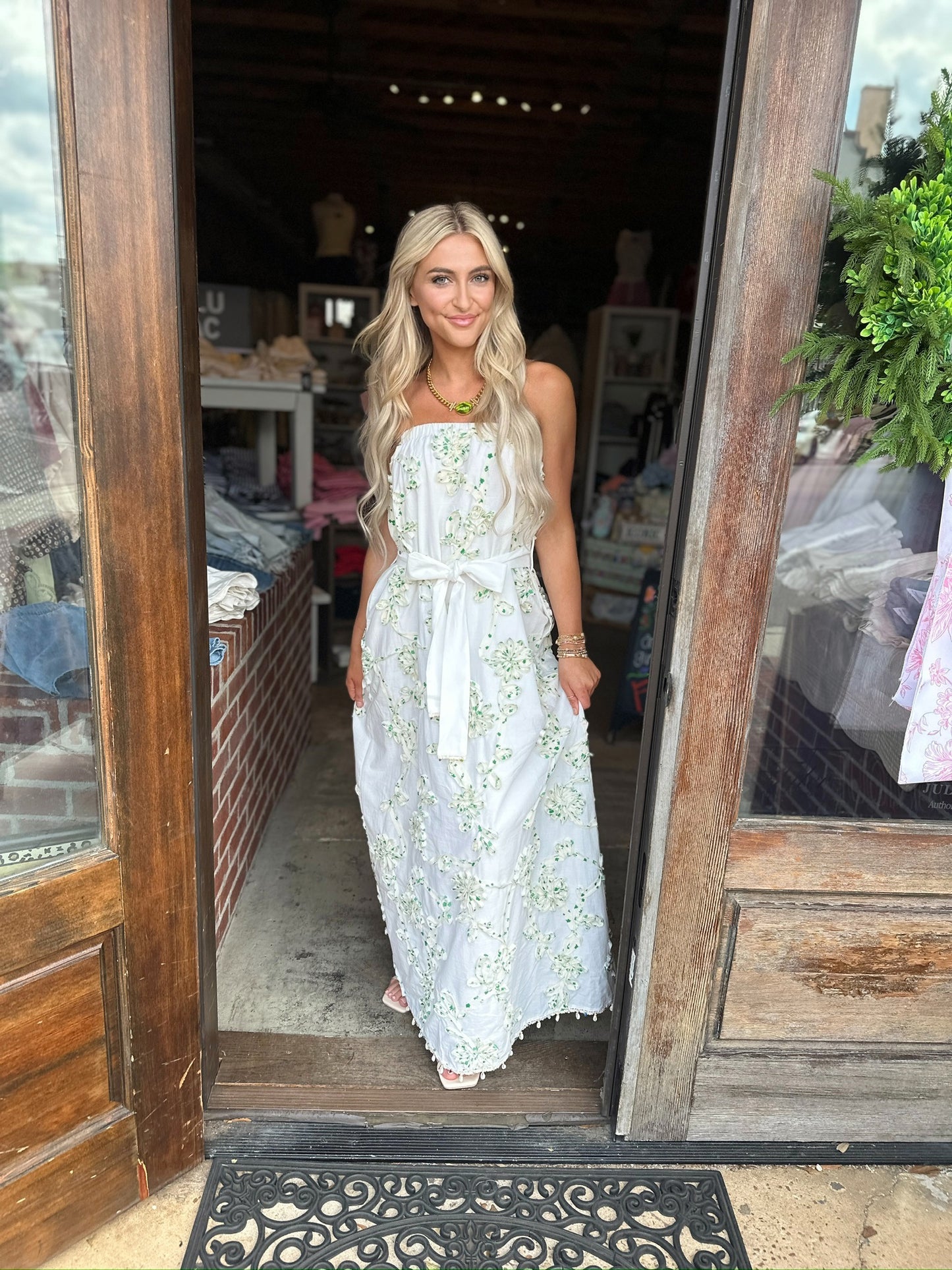White Green Shell Dress