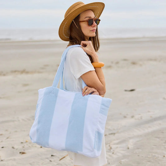 Light Blue striped Weezie Beach Bag