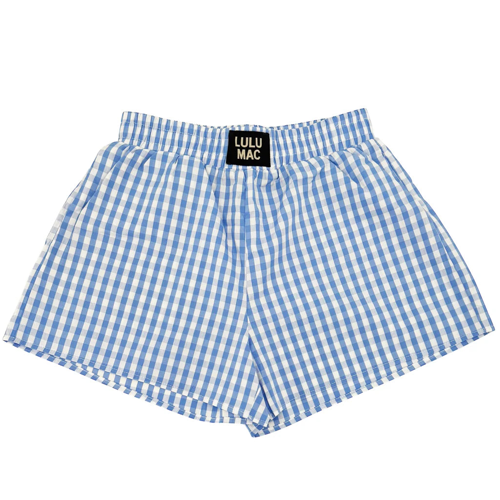 Blue and White Gingham Lulu Mac Shorts