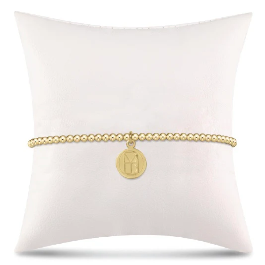 classic gold 2mm bead bracelet- be you. small gold disc extends