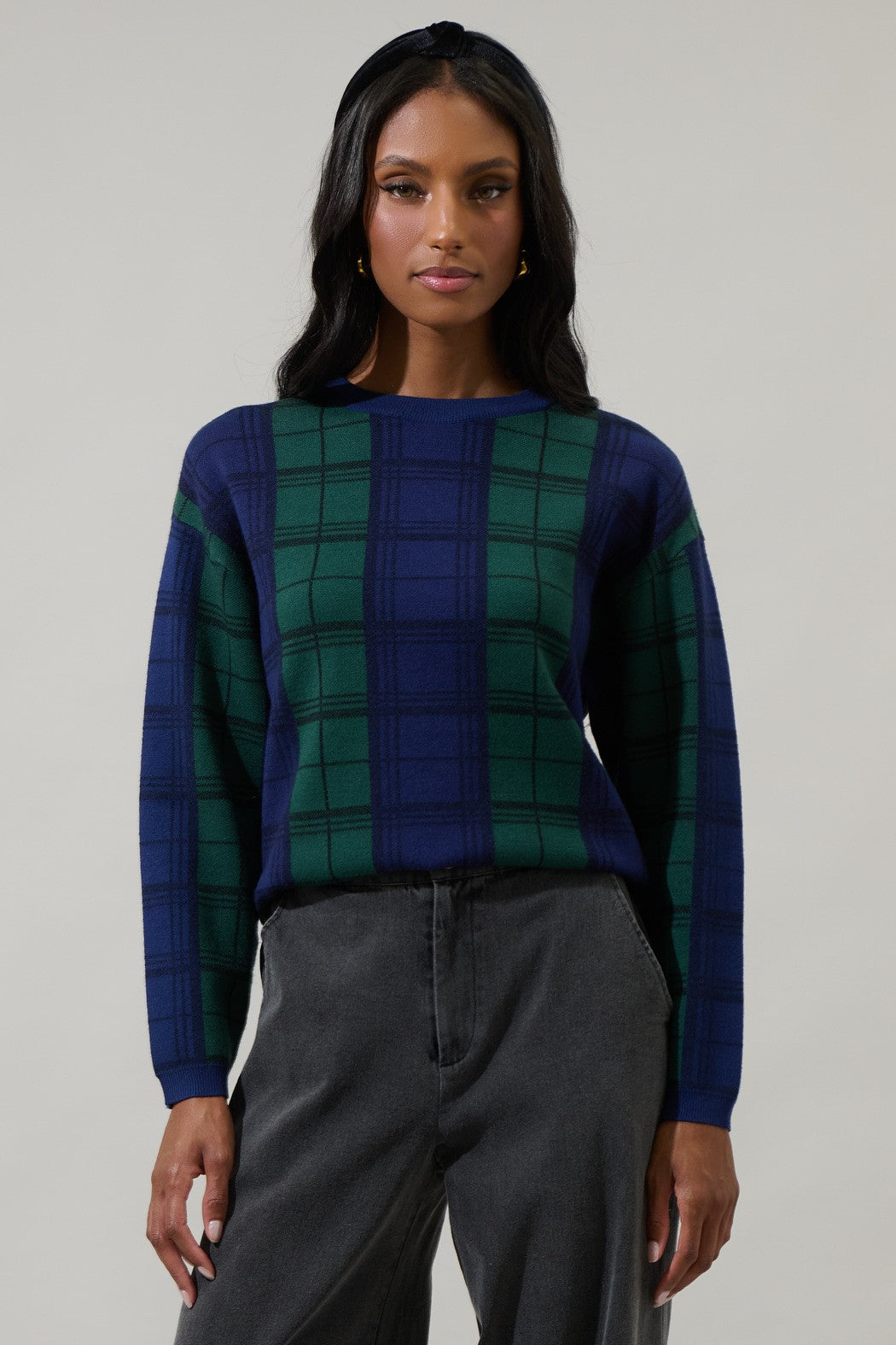 Green and Navy Plaid Sweater