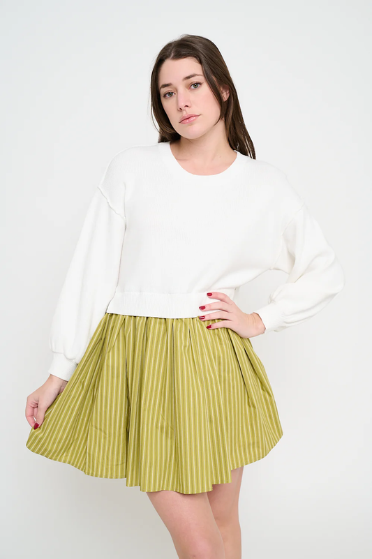 Green And Cream Contrast Dress