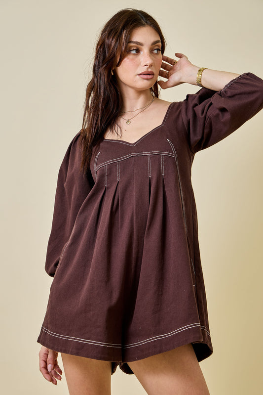 Brown Jean Tie Romper