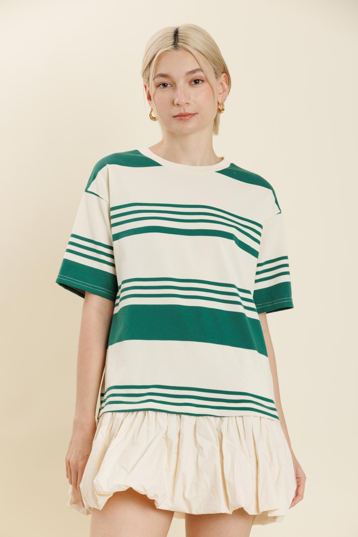 Green and Cream Striped Dress