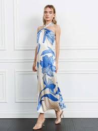 Runie Floral Satin Halter Dress