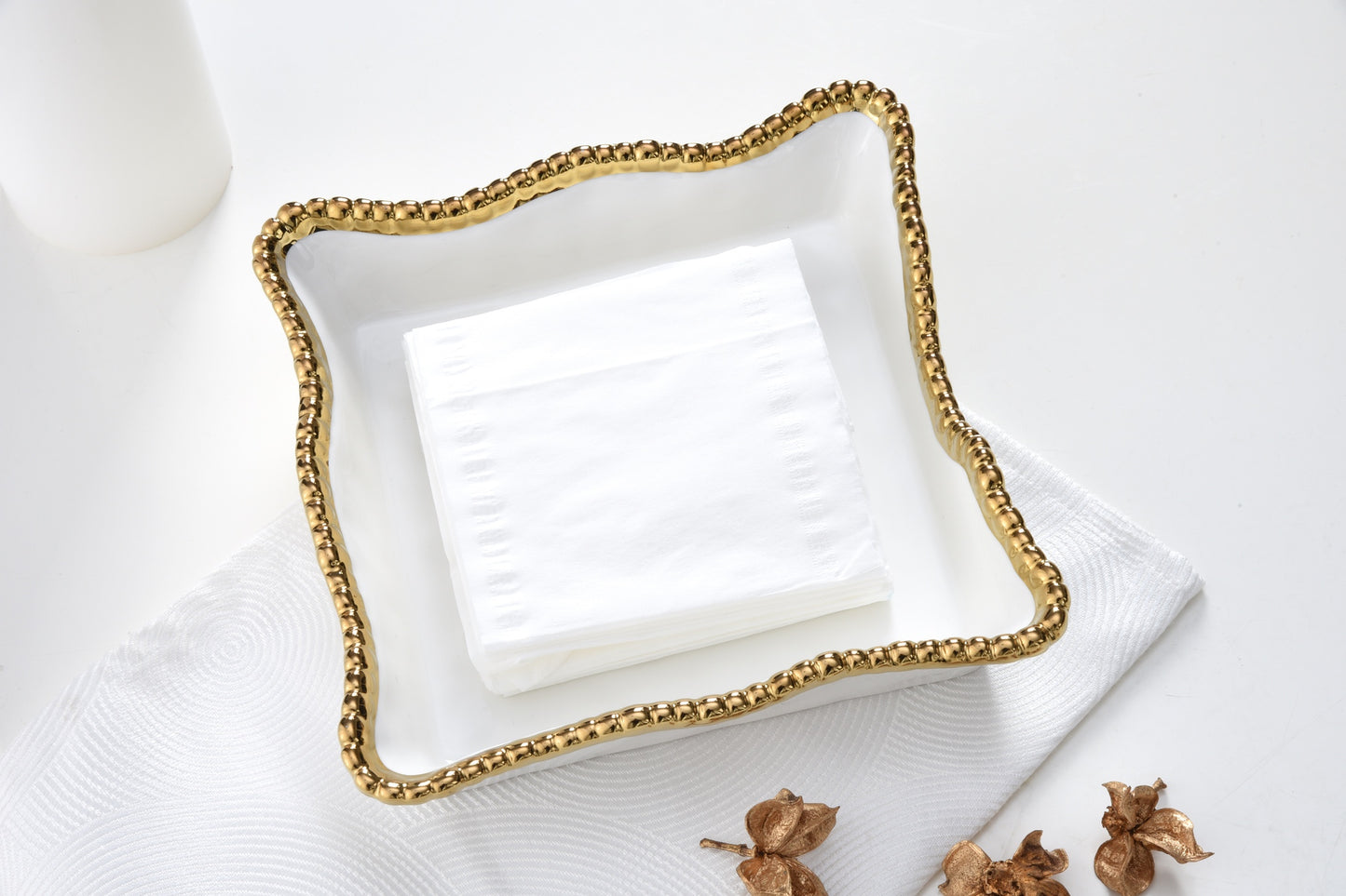Napkin Holder Gold White Pampa Bay CER2212WG