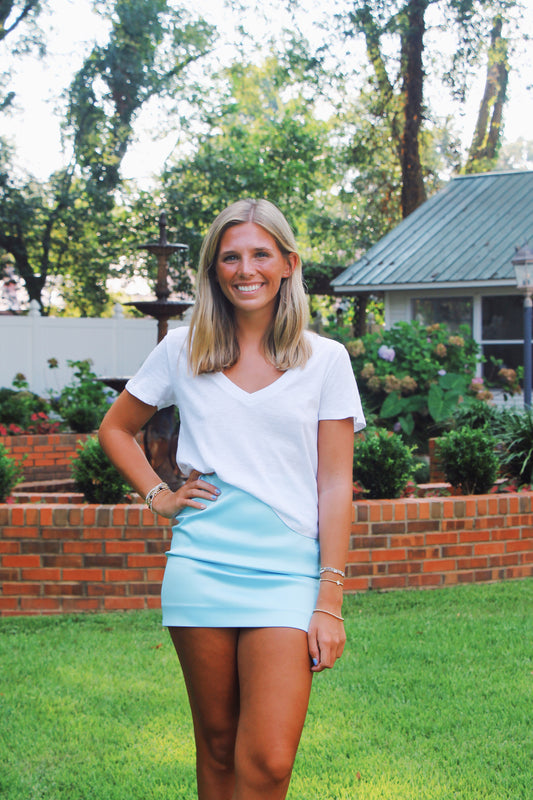 Blue Satin Mini Skirt
