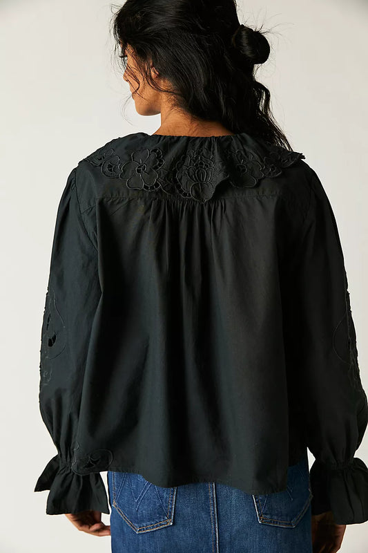 Black Free People Maisie Cutwork Top