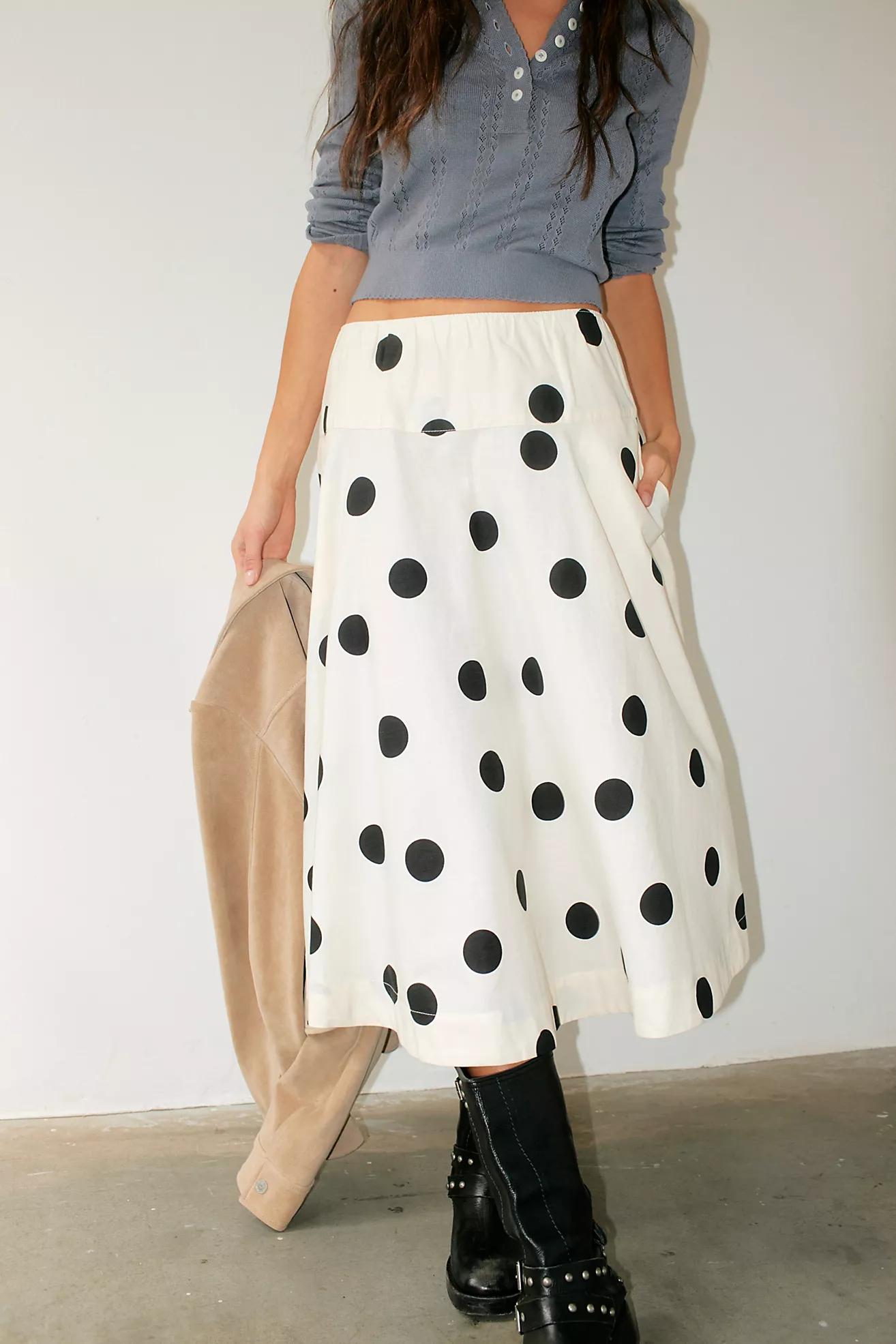 Free People Poka Dot Midi Skirt