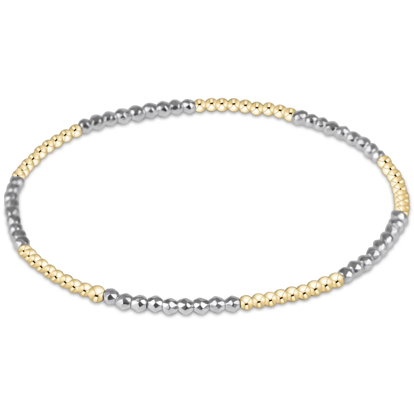 blissful pattern 2mm bead bracelet - bright silver faceted hematite