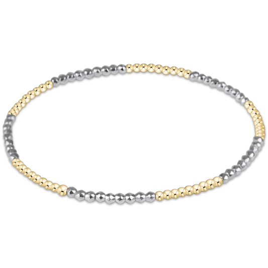 blissful pattern 2mm bead bracelet - bright silver faceted hematite