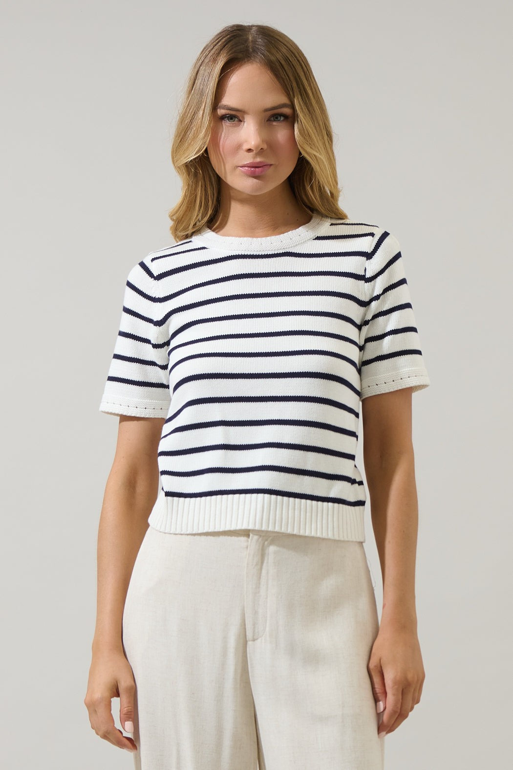 Navy and White Stripe Sweater Top