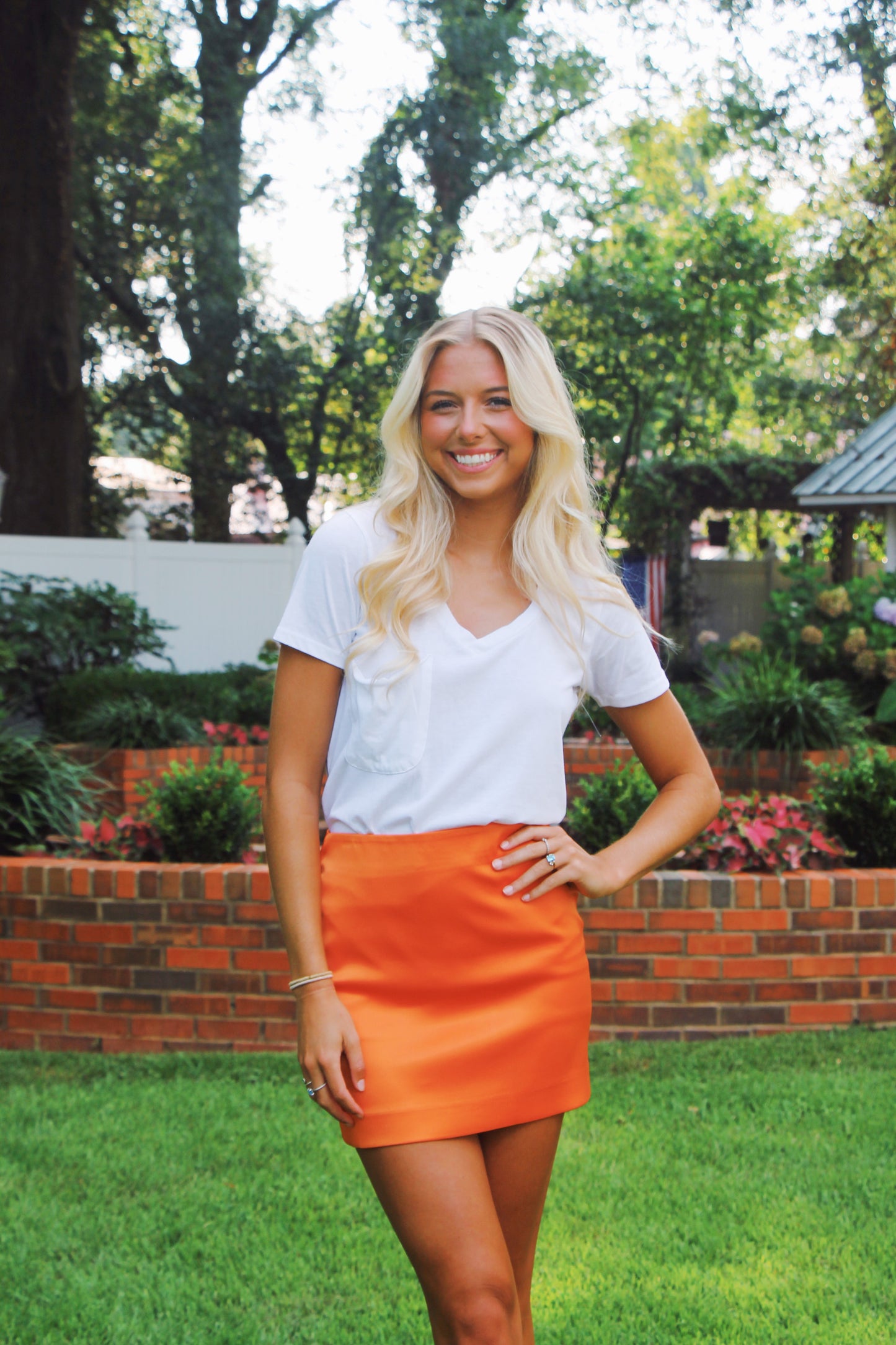 Orange Satin Mini Skirt